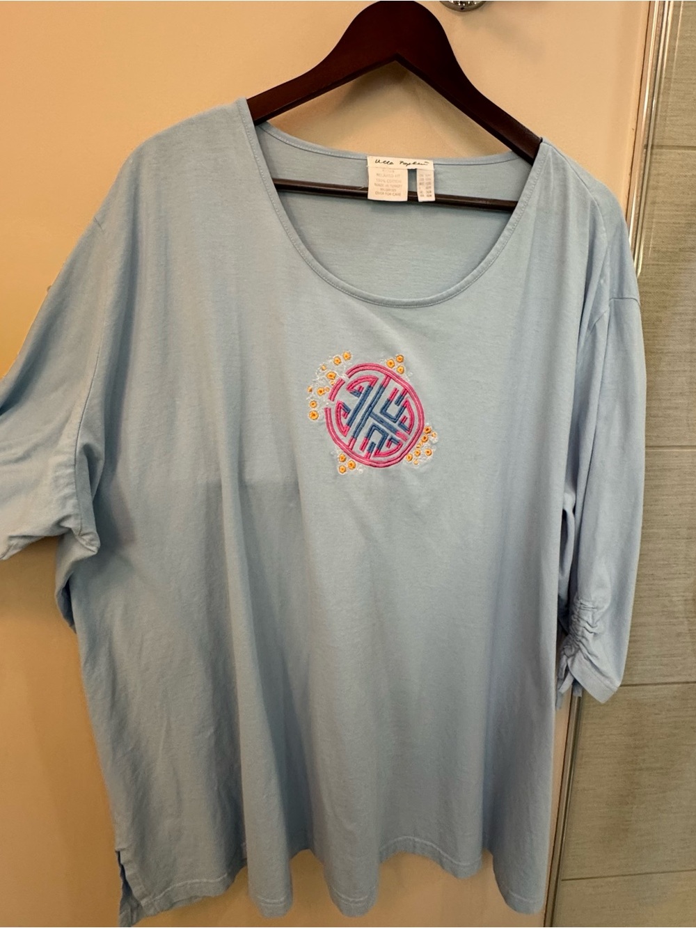 Ulla Popken Embroidered Asian inspired Relaxed Fit Tee 32/34w plus size